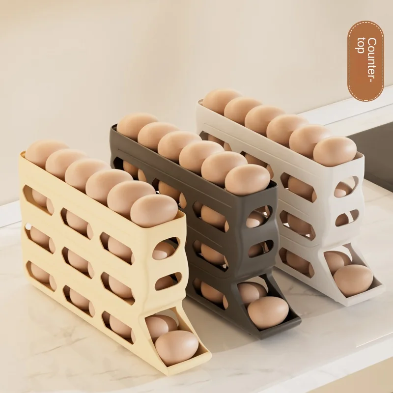 Refrigerator-specific rolling storage box for eggs, food-grade automatic sliding egg tray for egg storage rack, egg storage tool