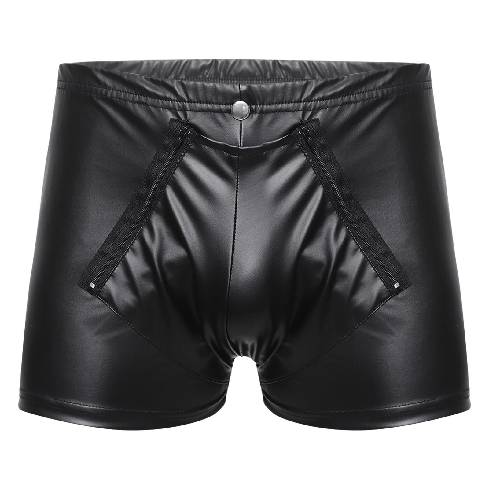 Men Faux Leather Boxer Shorts Sides Zip Openable Crotch Boxershorts for Rave Party Hot Man Underpants Male Rave Dance Clubwear