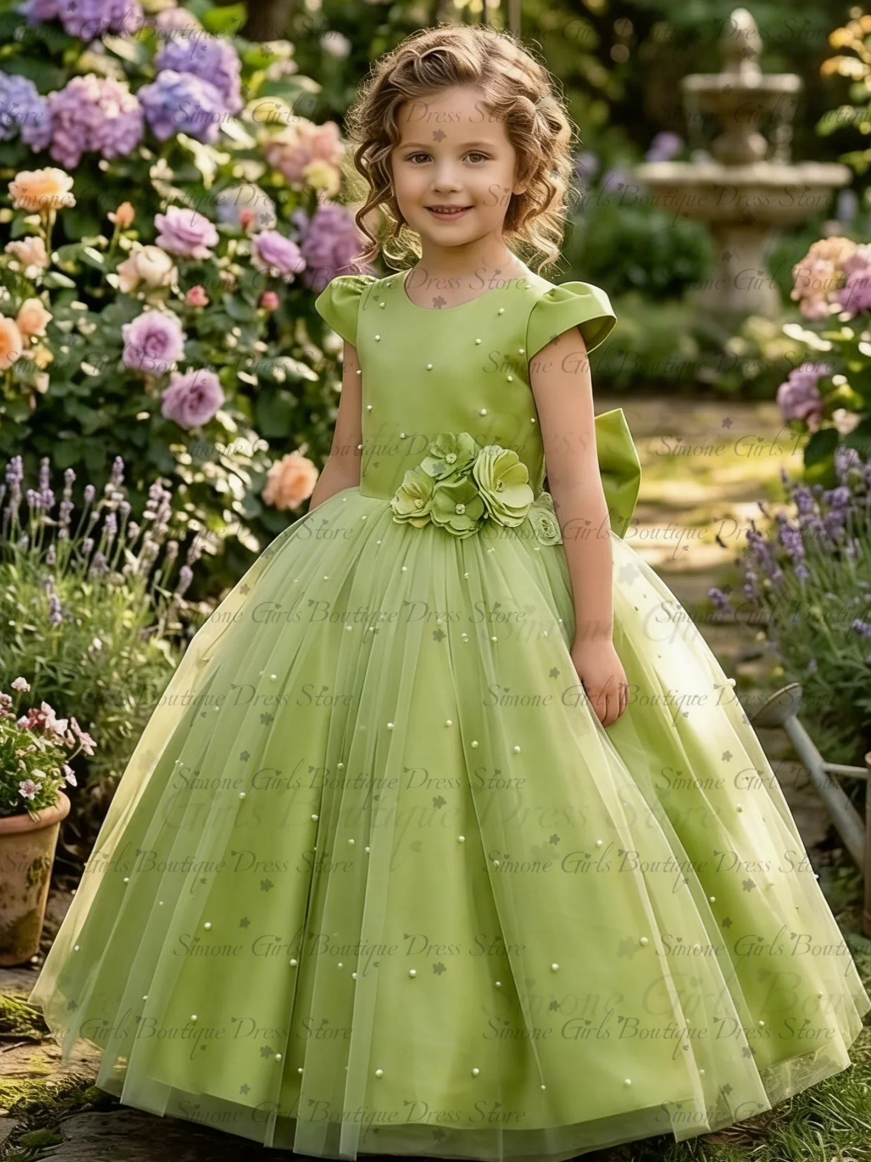 

Customized Shiny Fabric Detachable tail Bow decoration Flower Girl Dress for Girl birthday party gift Banquet and party Festival