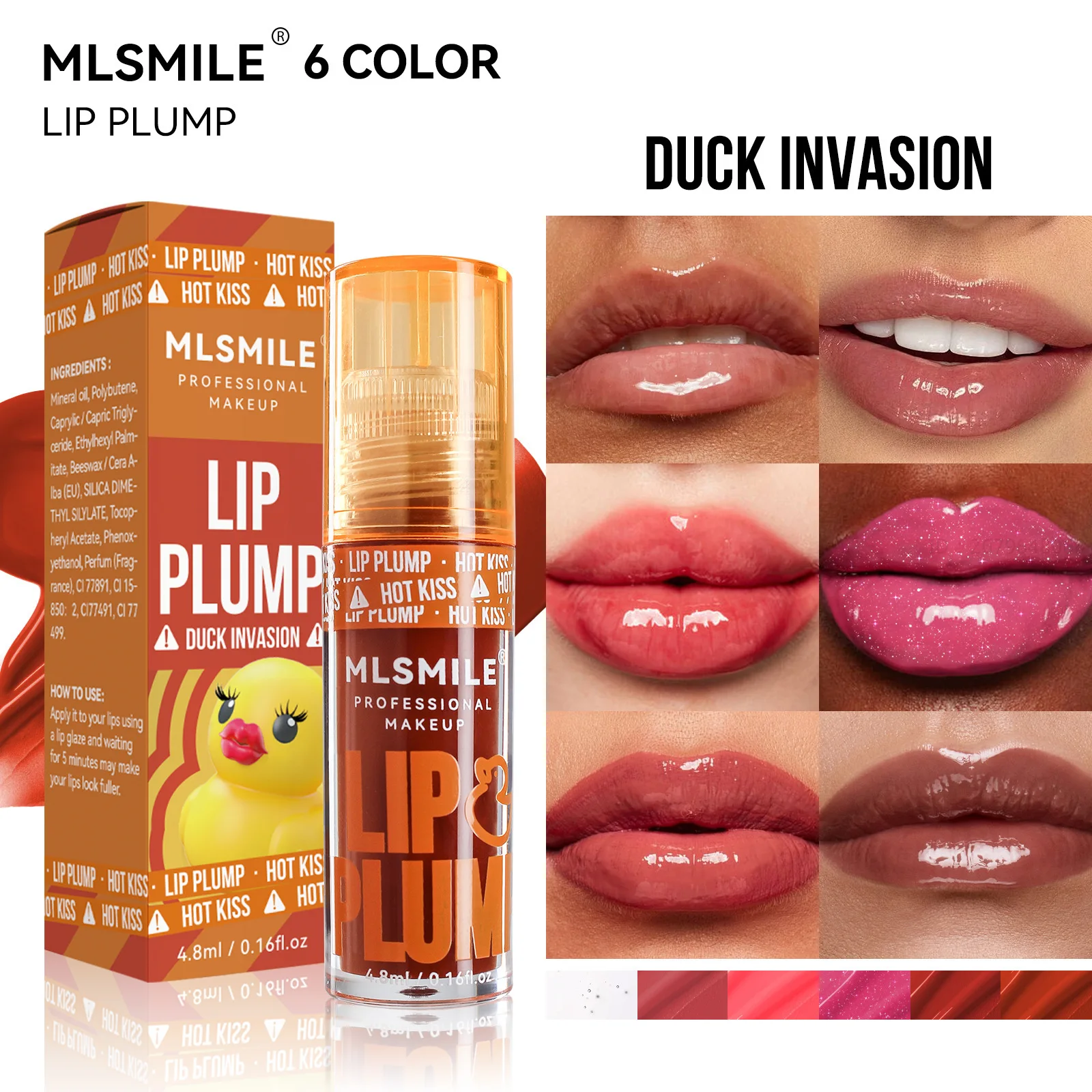 Cute Duck Lip Gloss Crystal Jelly Lip Oil Non Sticky Sexy Plumping Transparent Lipstick Mirror Pearlescent Moisturizing Lip Balm