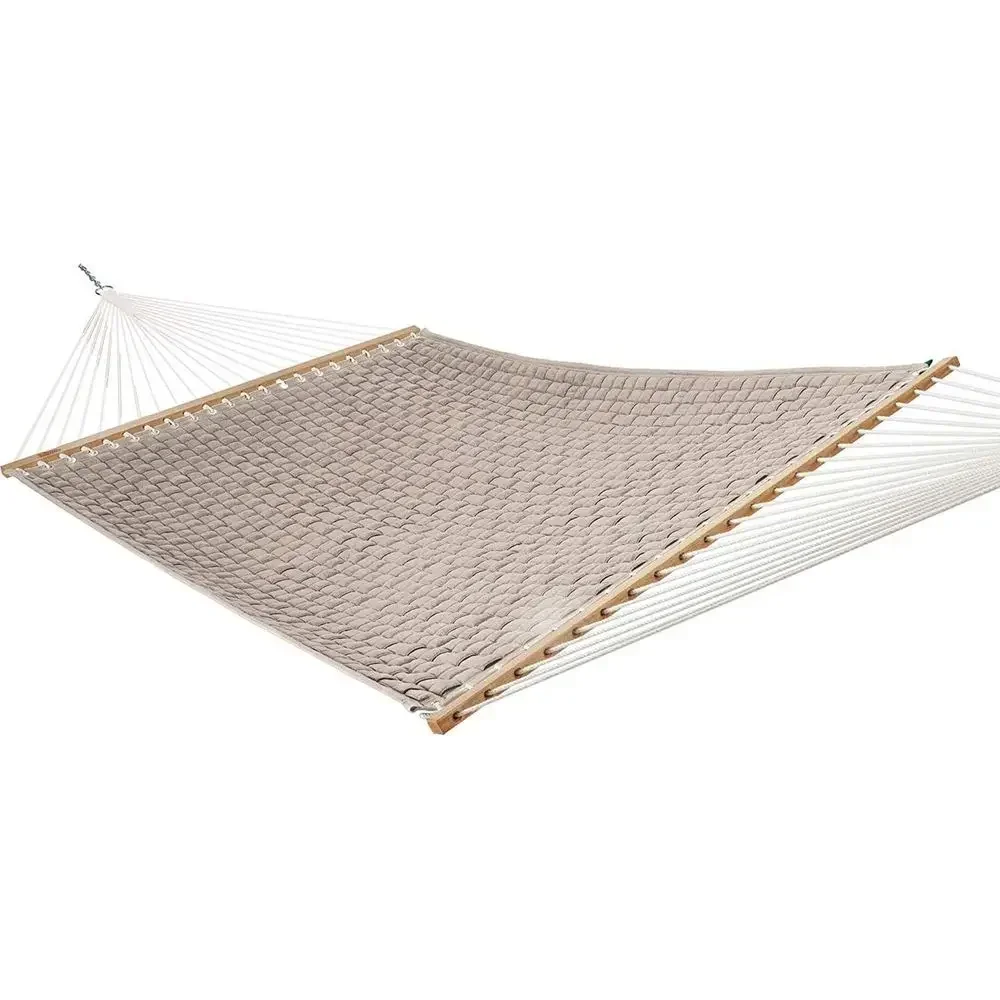 

Double Person Capacity Beige Woven Hammock with Chain and Tree Hooks, Handcrafted in USA, 450 LB Capacity, 13 ft x 55 in.