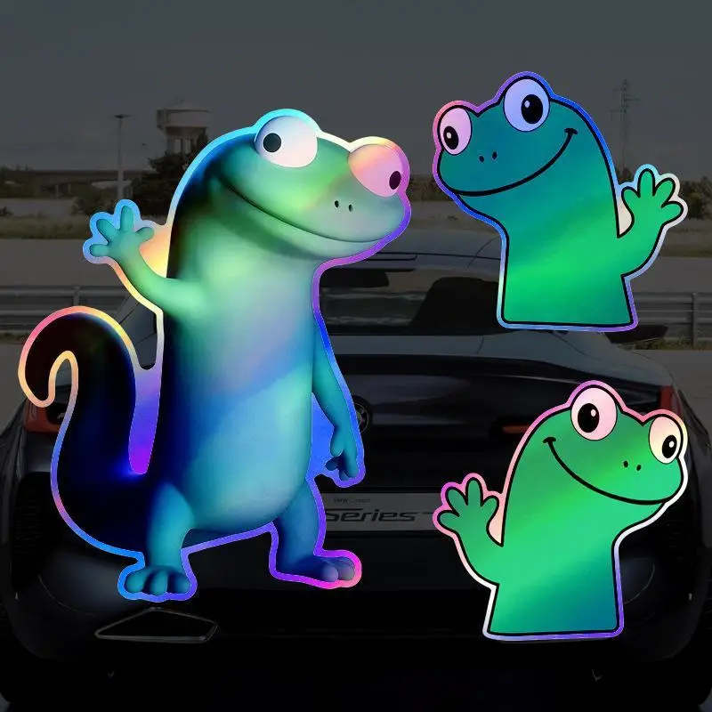 【MO】1Pcs Holographic Wave Lizard Vinyl Decal, Rainbow Waterproof For Rear Window, Helmet & Laptop Decor