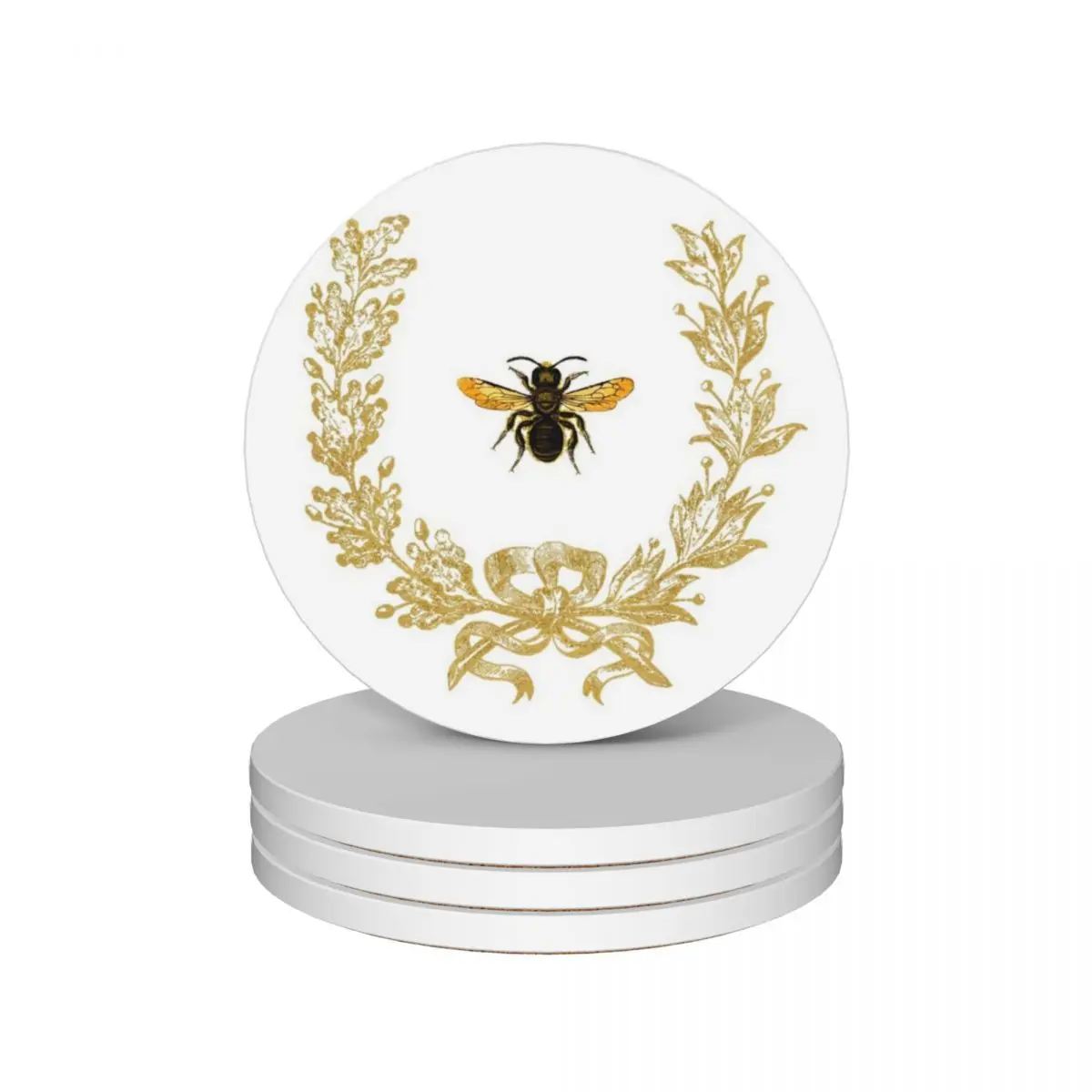 

French bee vintage acorn wreath Ceramic Coasters (Set of 4) ceramic stand table decoration and accessories Coasters