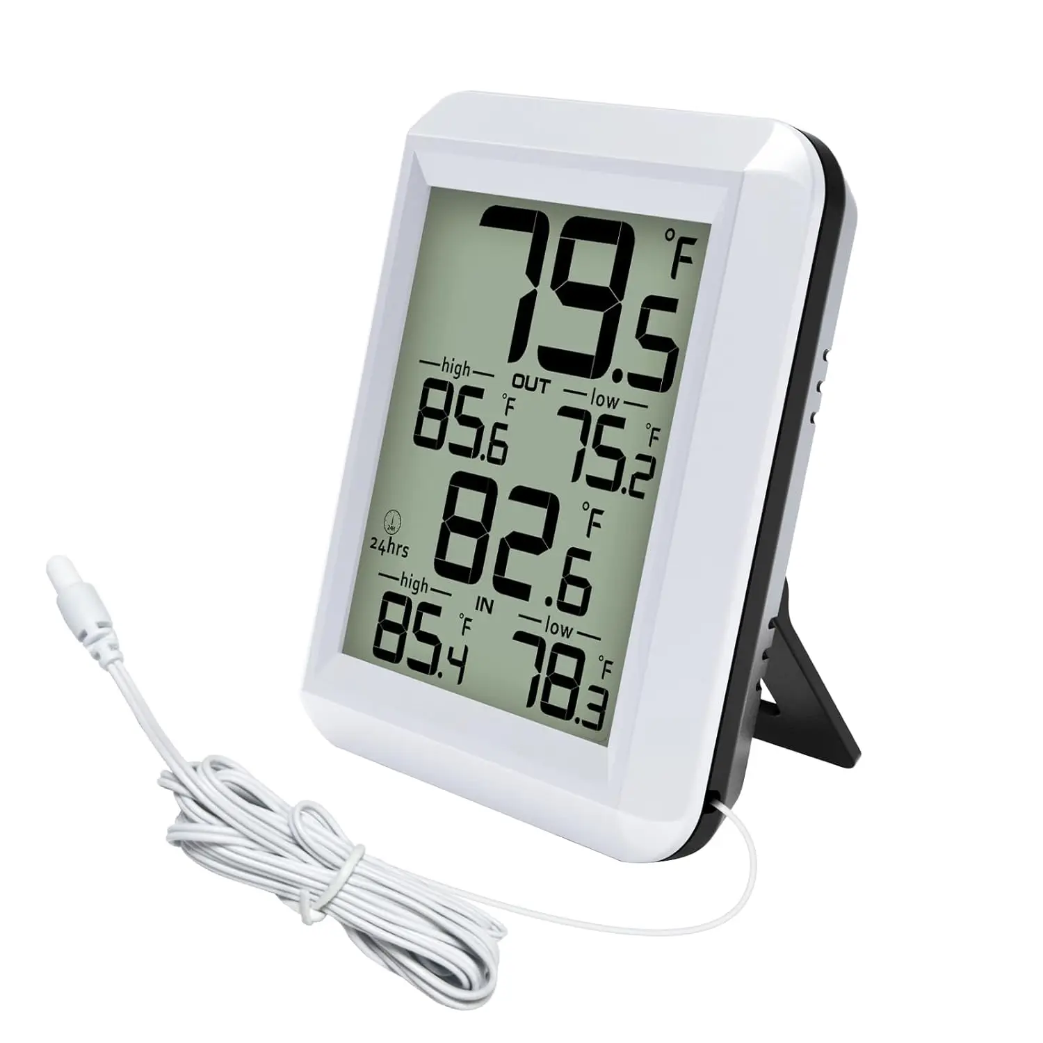 

LCD Digital Thermometer Thermo-hygrometer Weather Station Large Display Wired Probe Sensor Min/Max Records Waterproof For home