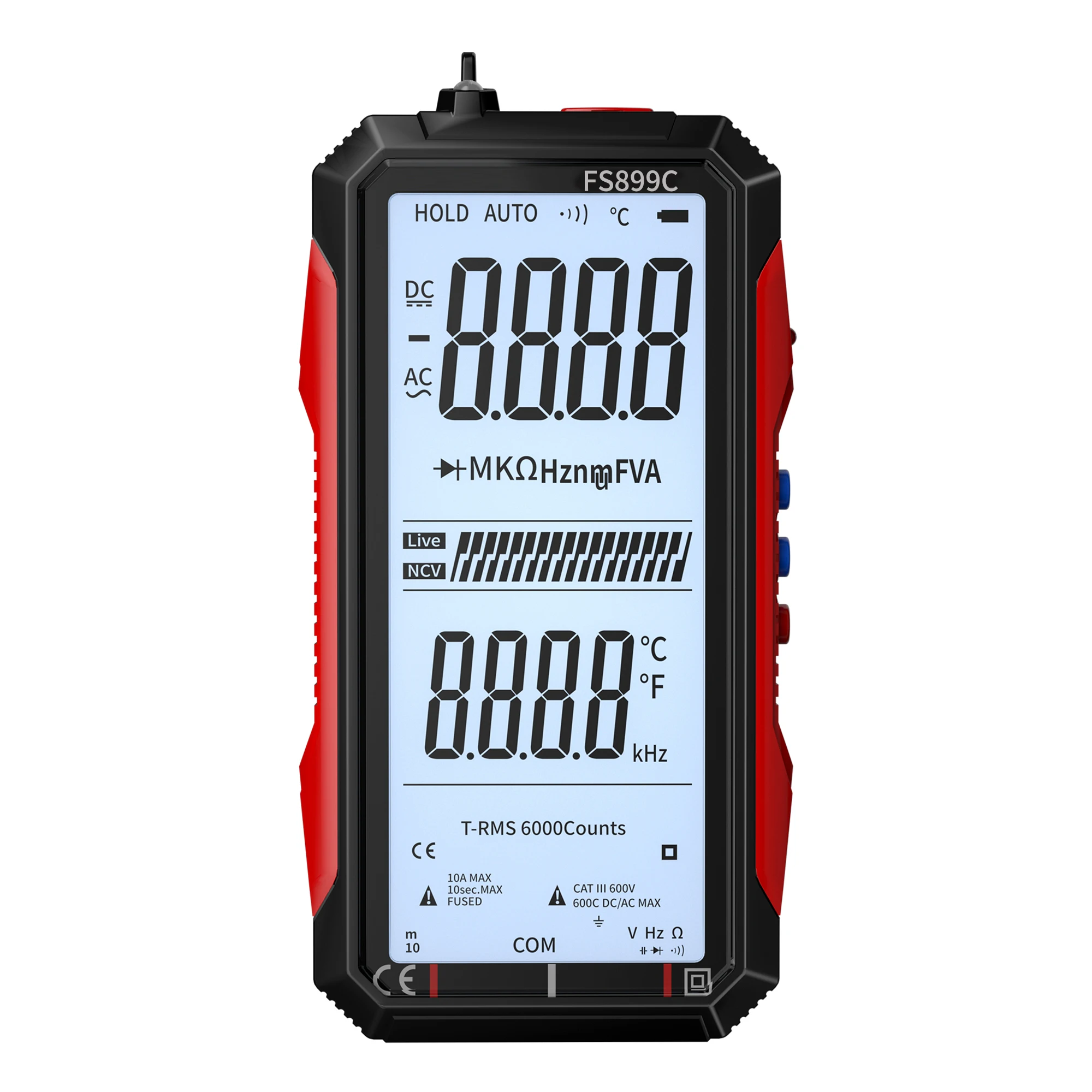 Super full screen rechargeable 6000 counting automatic range digital professional grade multimeter,