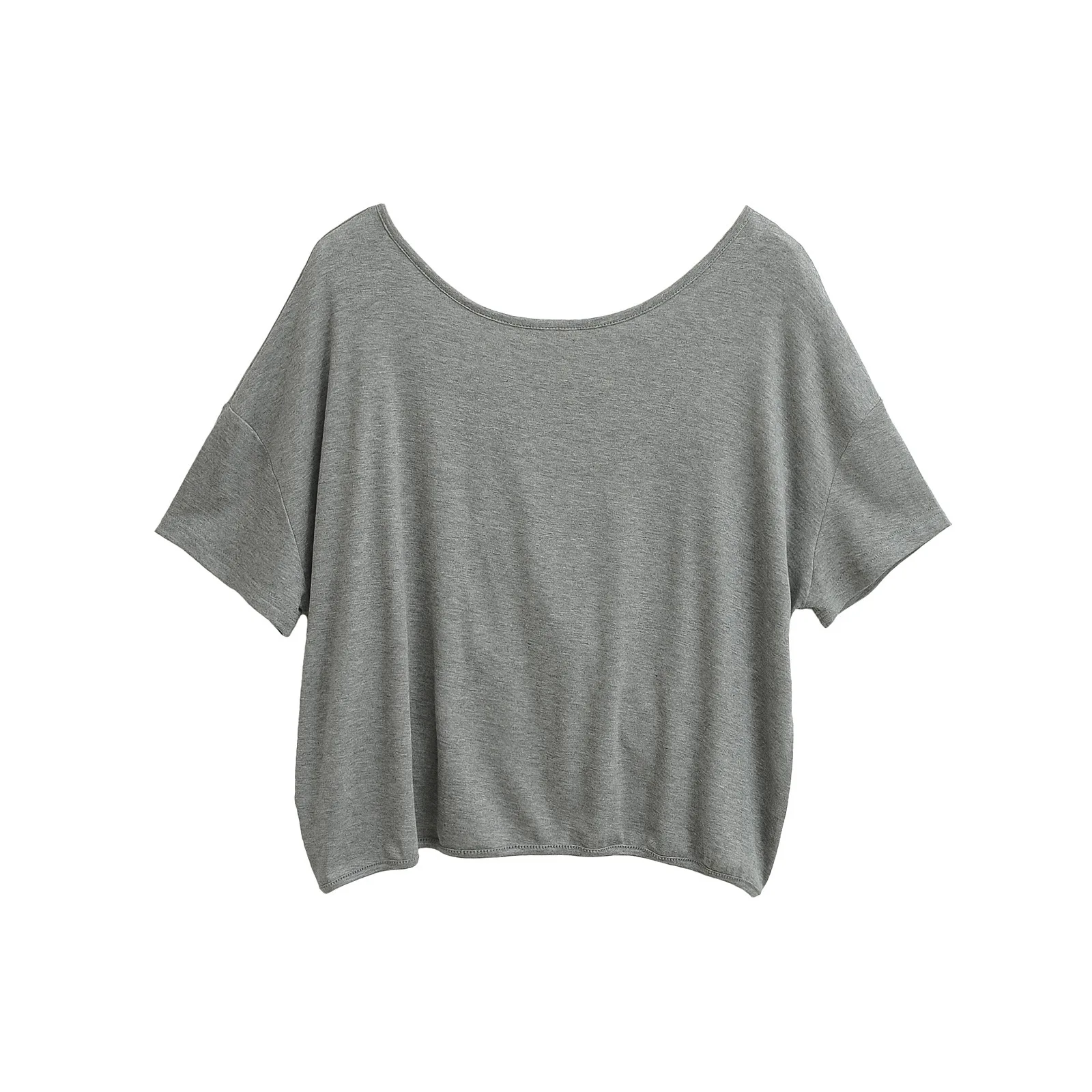 Women's Summer Casual Style Back-Cross Hollow Out Solid Color Sun Protection Blouse Jazz Dance Loose Slimming Short-Sleeve EDTT