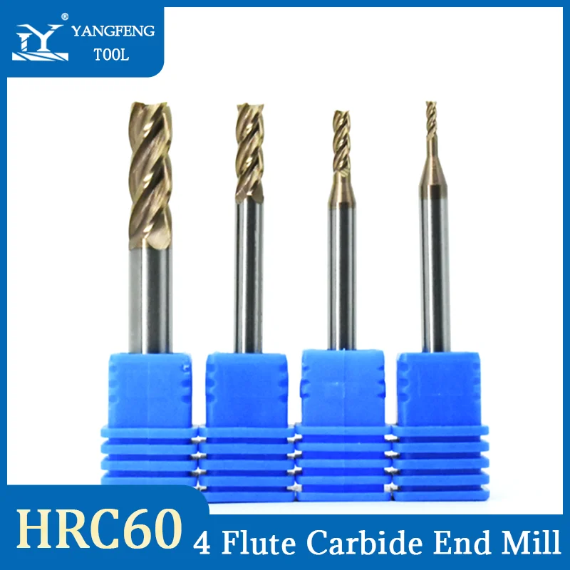 

HRC60 End Mill 4 Flute Carbide Milling Tool for Metal Stainless steel 1mm-6mm CNC Bits Falt Milling Cutter