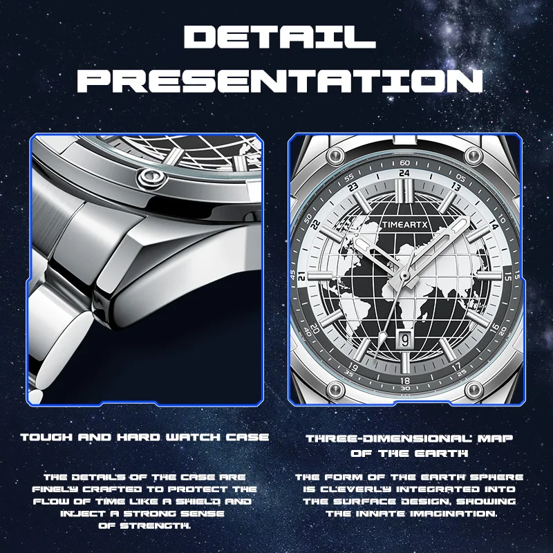 タイムアートXブランド 5130 メンズ腕時計 アースダイヤル ファッション ビジネスデザイン 防水クォーツ腕時計