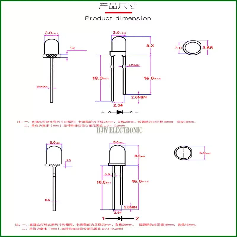 100pcs High quality Transparent Round 5mm Super Bright Water Clear Green Red White Yellow Blue Light LED Bulbs Emitting Diode