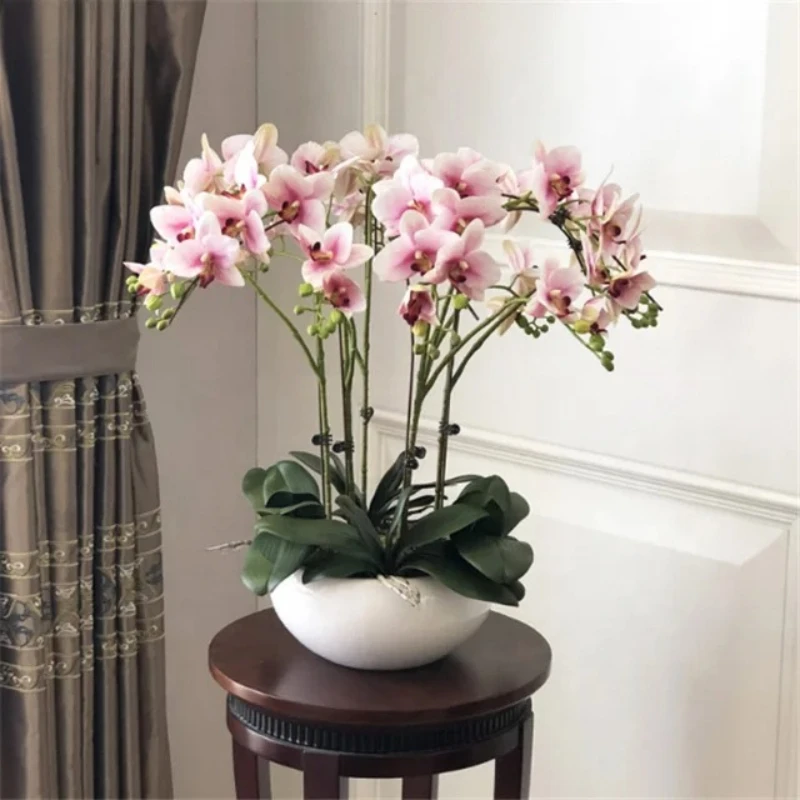 

High quality luxury artificial real touch orchid potted soil leaf family wedding party table decoration design
