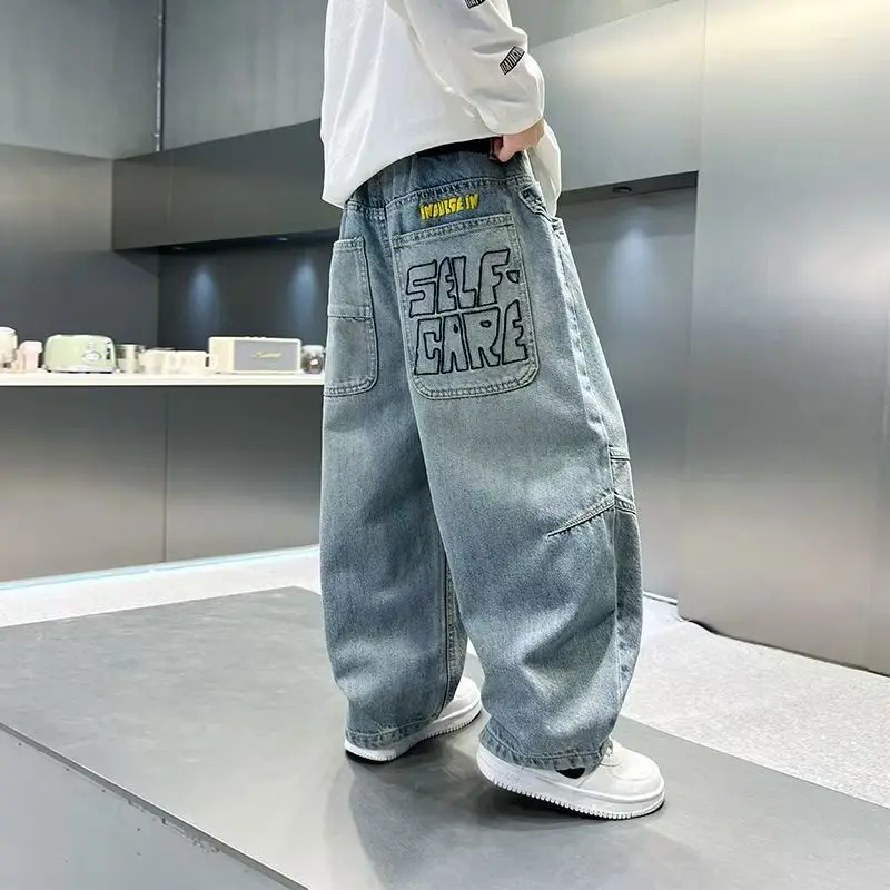 

personalized workwear jeans Spring and Autumn 2025 Spring and Autumn New Straight Pants Boys Wide Legs Handsome Trendy