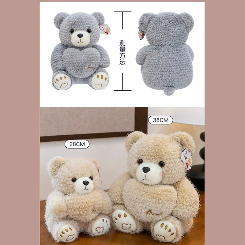 Cute Squishy Teddy Bear Plush Doll with Sweet Heart Pillow Fluffy Stuffed Animal Toy for Valentine's Day Birthday Gift for Her