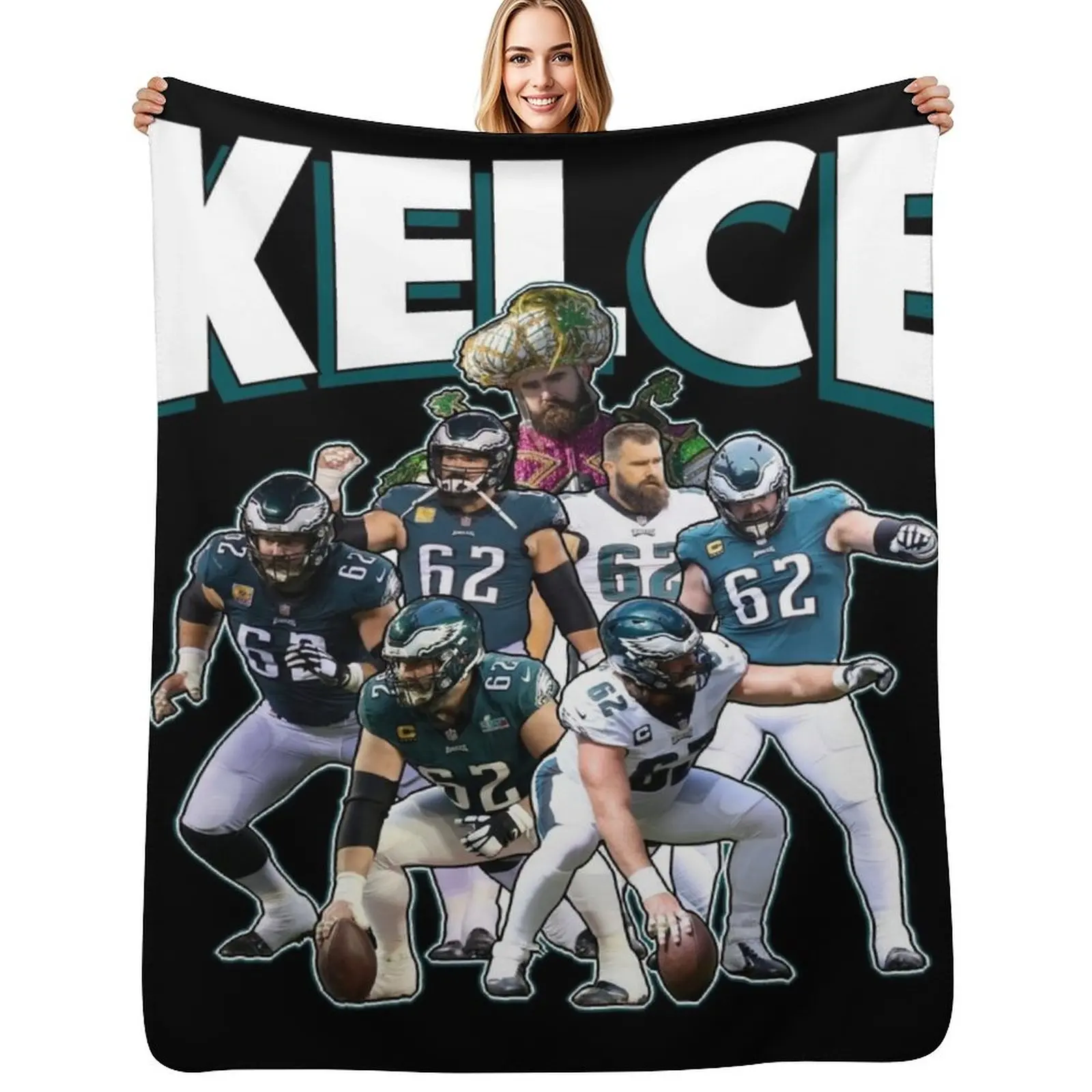 

Jason Kelce Eagles Throw Blanket sofa bed Retros Shaggy Warm Blankets