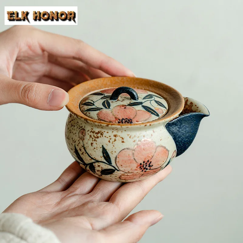 

190ML Pure Hand-painted Peach Blossom Flint Red Teapot Creative Tea Infuser Pot Tea Maker Kettle with Strainer Drinkware Craft