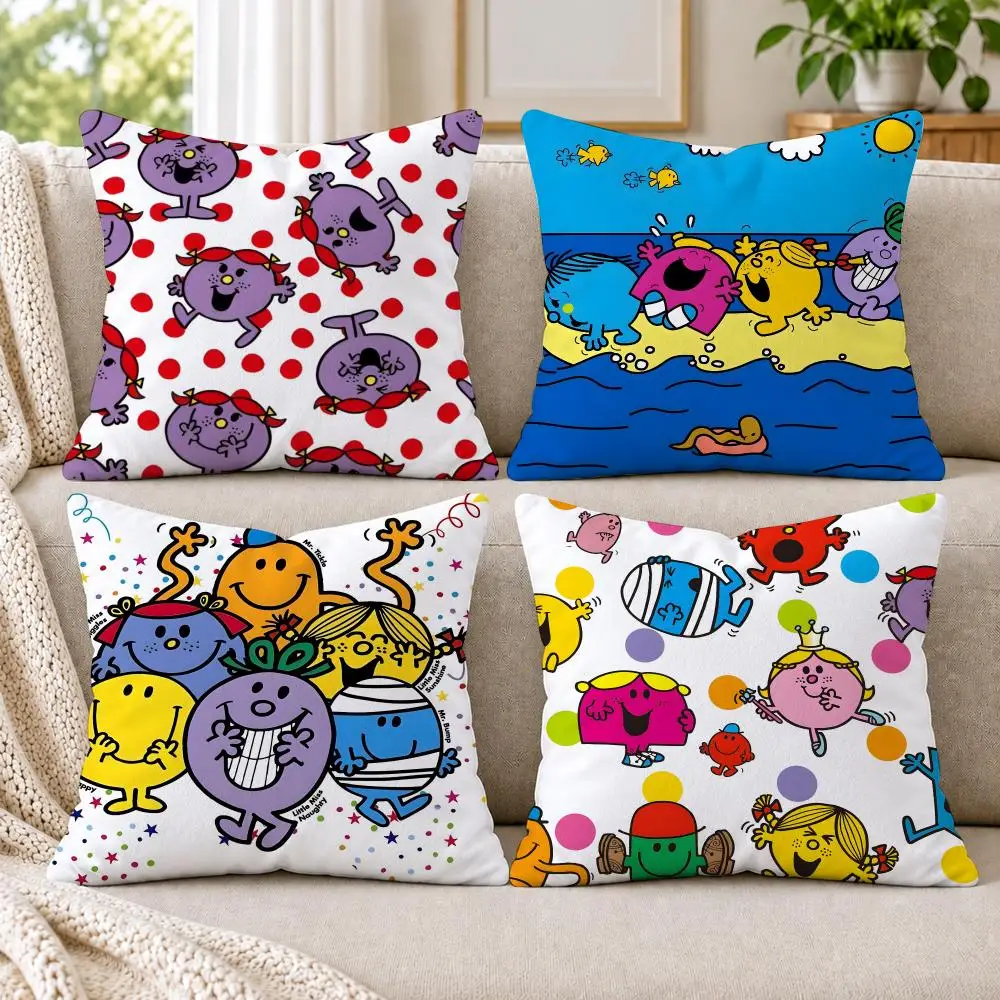 Mr. Men and L-Little Miss Cushion Cover Short Plush Double-Sided Printing Sofa Bedroom Pillow Case Aesthetic Home Decor
