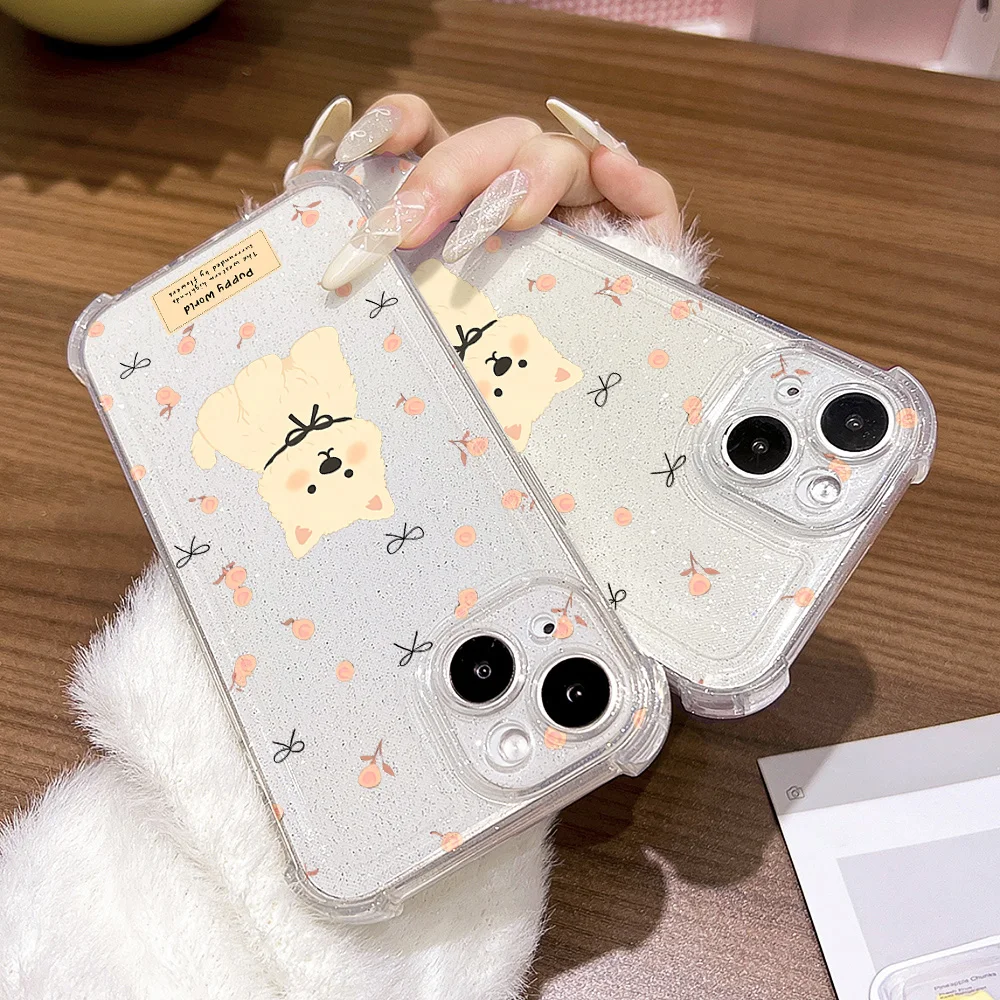 Cute Gog TPU Glitter Phone Case For iPhone 16 Pro Max 17 Pro Max 16 15 14 13 12 Air 11 Case Cover Silicone Shockproof Transprent view 4