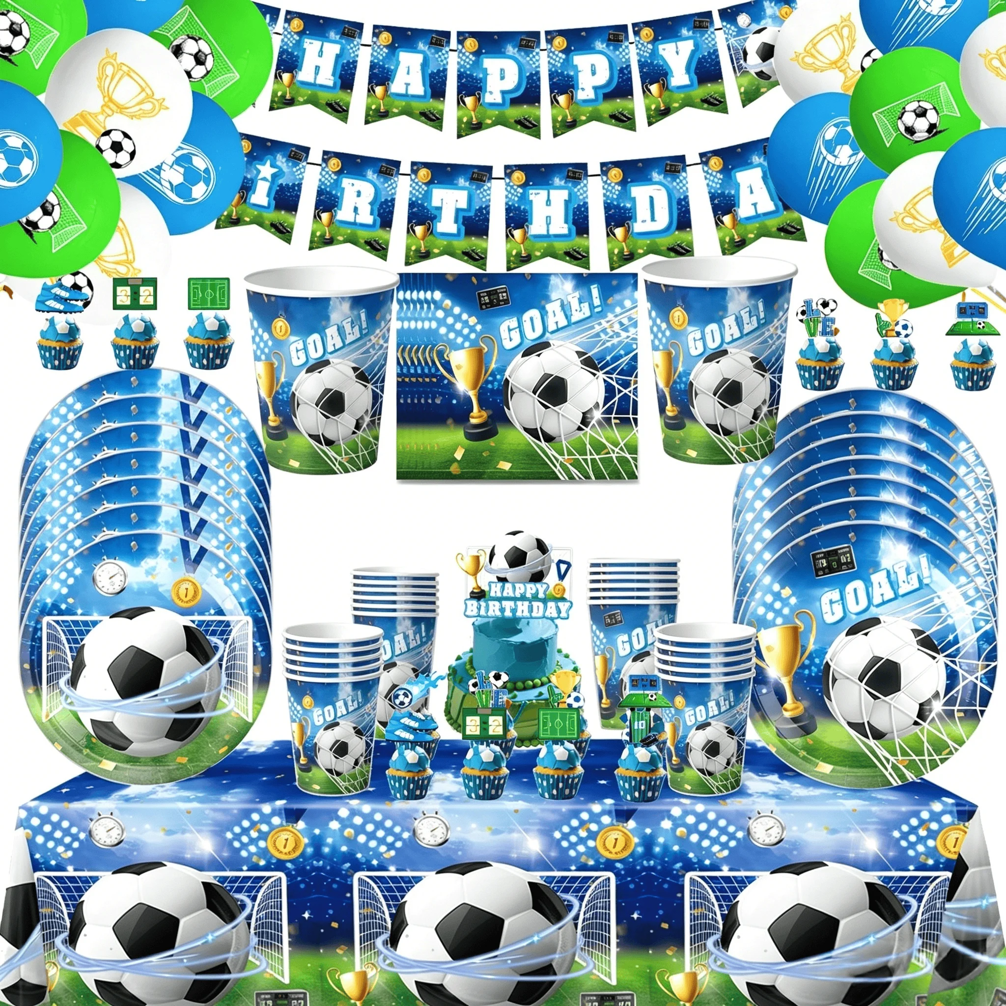 Fußball Fußball Geburtstag Party Dekoration Geschirr Tischdecke Ballon Banner Kuchen Topper Geschenk Kind Spiel Party Liefert für Kinder