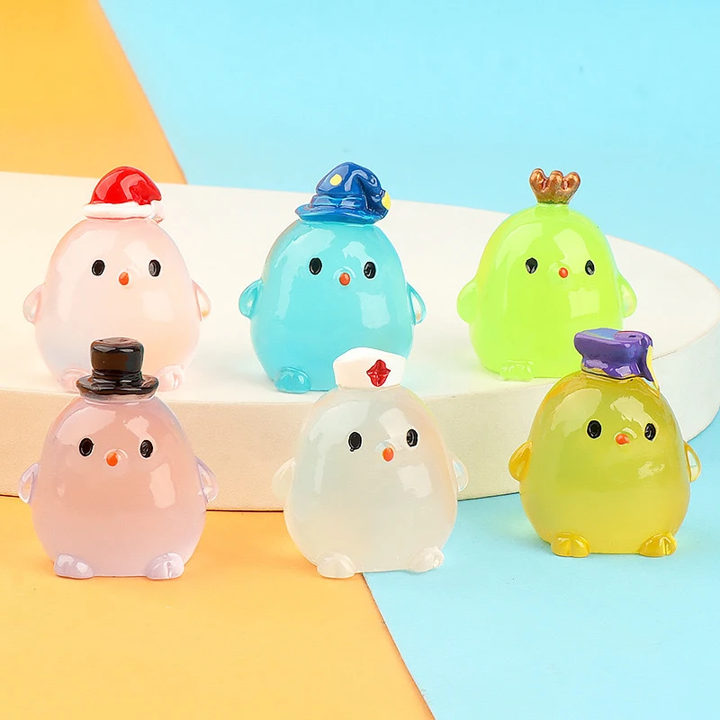 Mini Resin Luminous With Hat Chicken Decoration Car Dashboard Home Ornaments Accessories