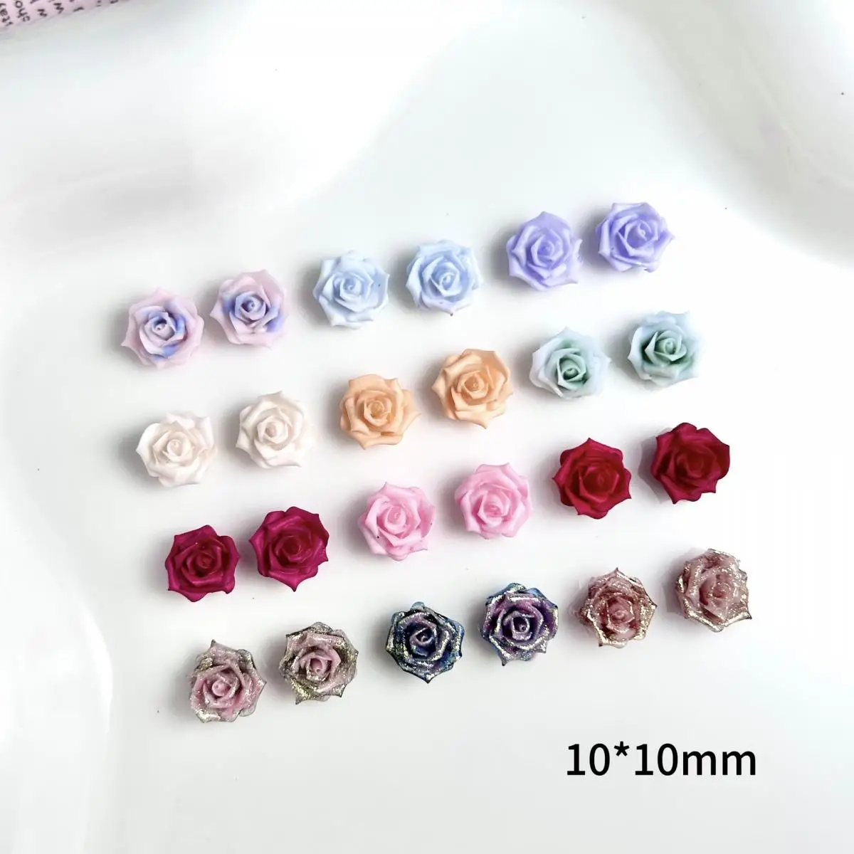 30PCS 3D Resin Sweet Luminous Rose Nail Art Decorations Accessories Multicolor Simulated Gradient Soft Rose Nail Charms Supplies