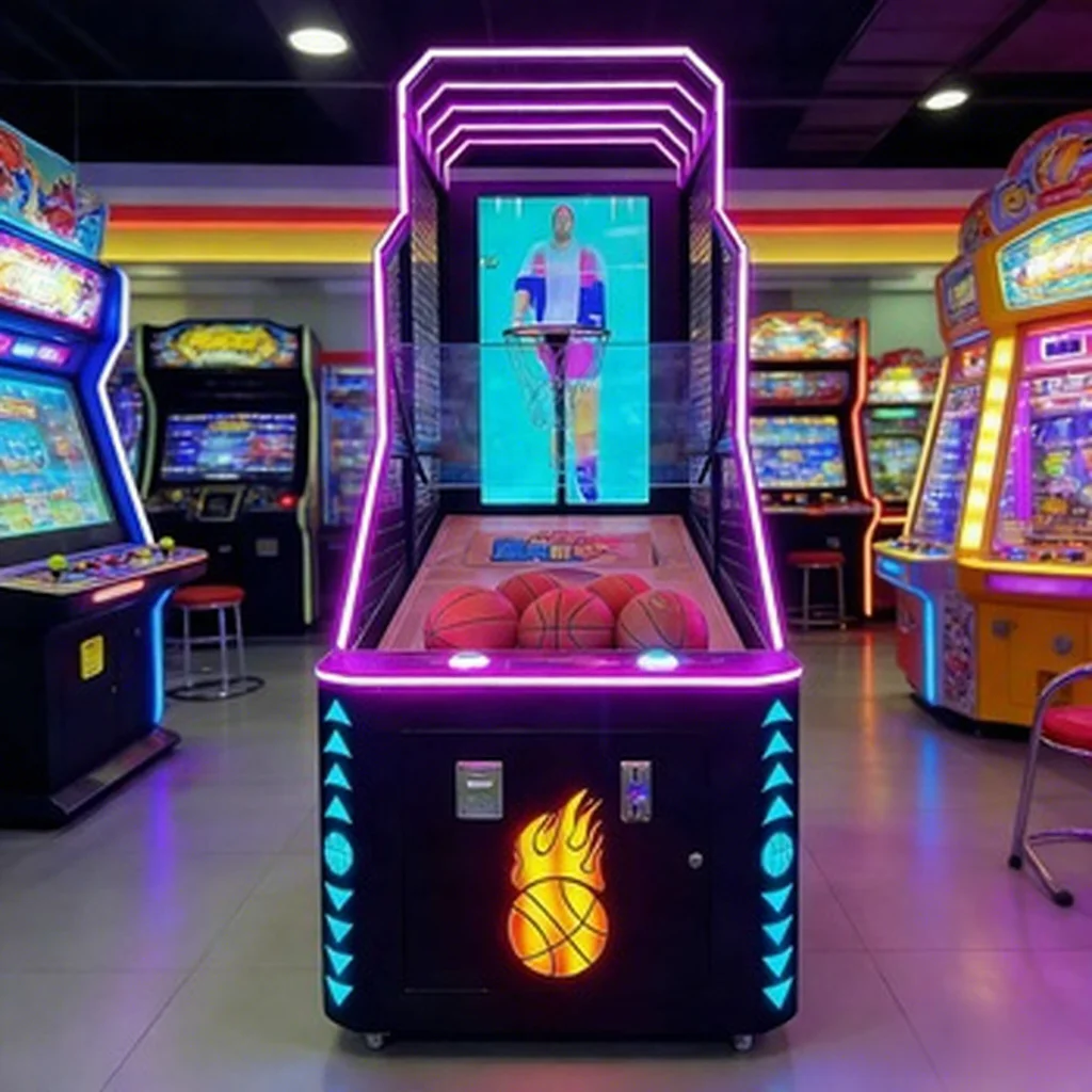 LCD Basketball for Arcade Game Cabinet Machine Coin System Metal Tempered Glass English Support for Indoor Commercial
