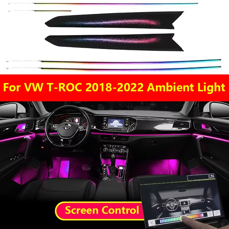 22 in 1 Ambient Lighting Car Kit For VW T-ROC 2018-2022 Galaxy Style Original 1:1 Mold Dashboard Door Decoration Atmosphere Lamp