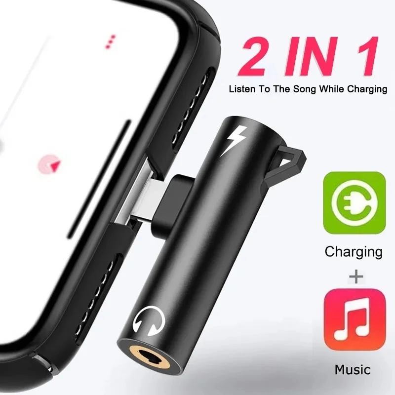 2 IN 1 Audio Headphone Charging Dual Adapter Splitter For iPhone XR XS X 7 8 11 11Pro For 3.5mm Jack to Earphone AUX Cable