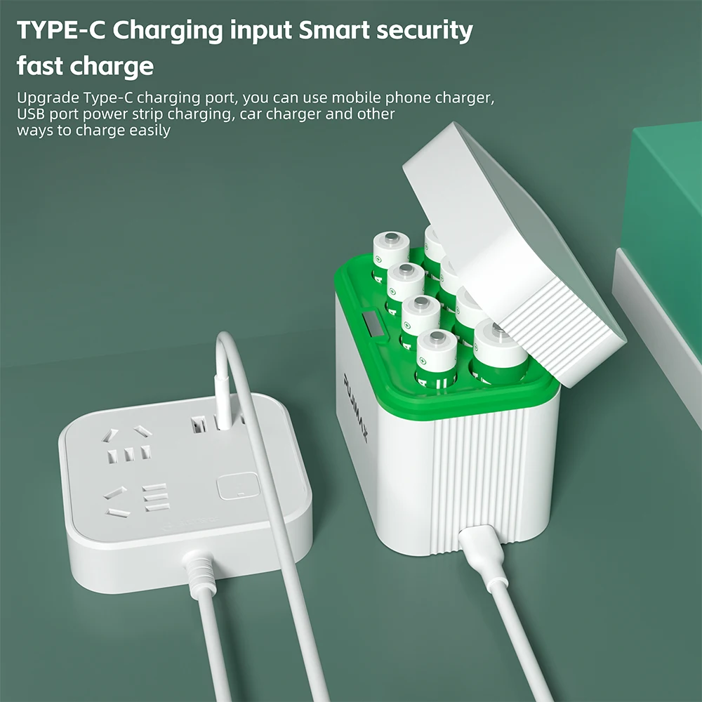 PUJIMAX 4-Slot AA And 4-Slot AAA NiMH Charging Case Equipped with 4pcs 1.2V AA2700mAh+4pcs 1.2V AAA1100mAh Rechargeable Battery