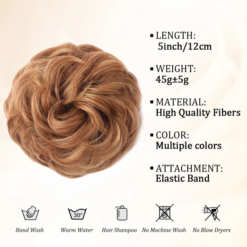 Moño despeinado grande con scrunchie ondulado, postizo sintético, recogido falso para mujer 4