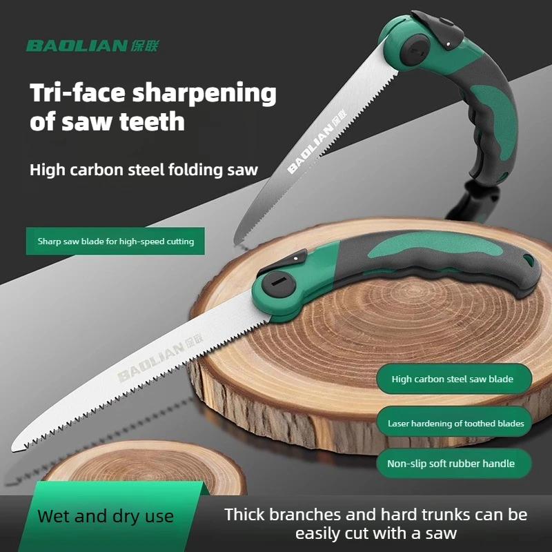 Heavy Duty Folding Hand Saw One-Button Locking Mechanism, Rust-Resistant Alloy Steel Blade for Camping, Woodworking & Gardening