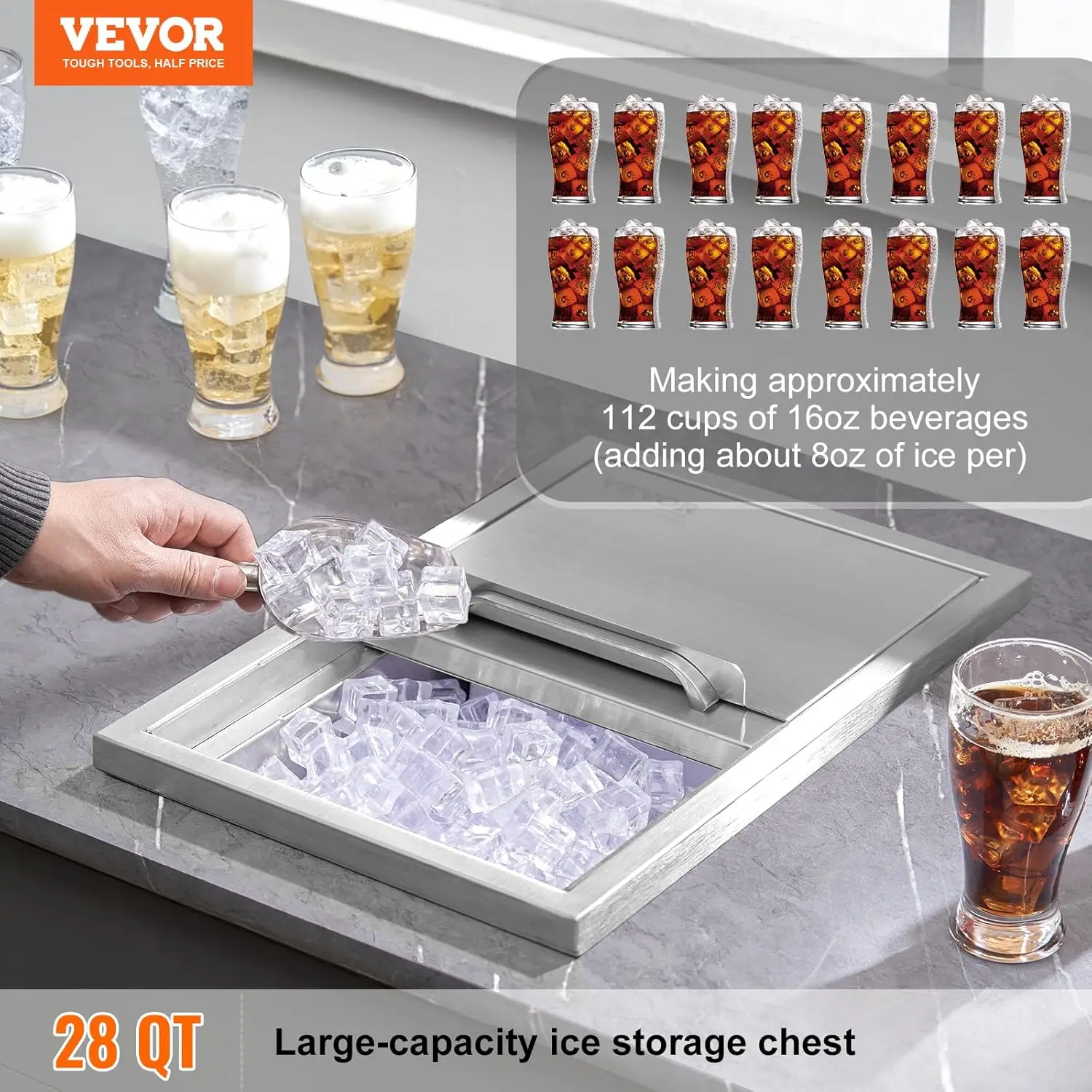 Outdoor Kitchen Ice Bar: Stainless Steel Ice Cooler with Sliding Cover, Drain Pipe, Ideal for Wine and Beer Chilling
