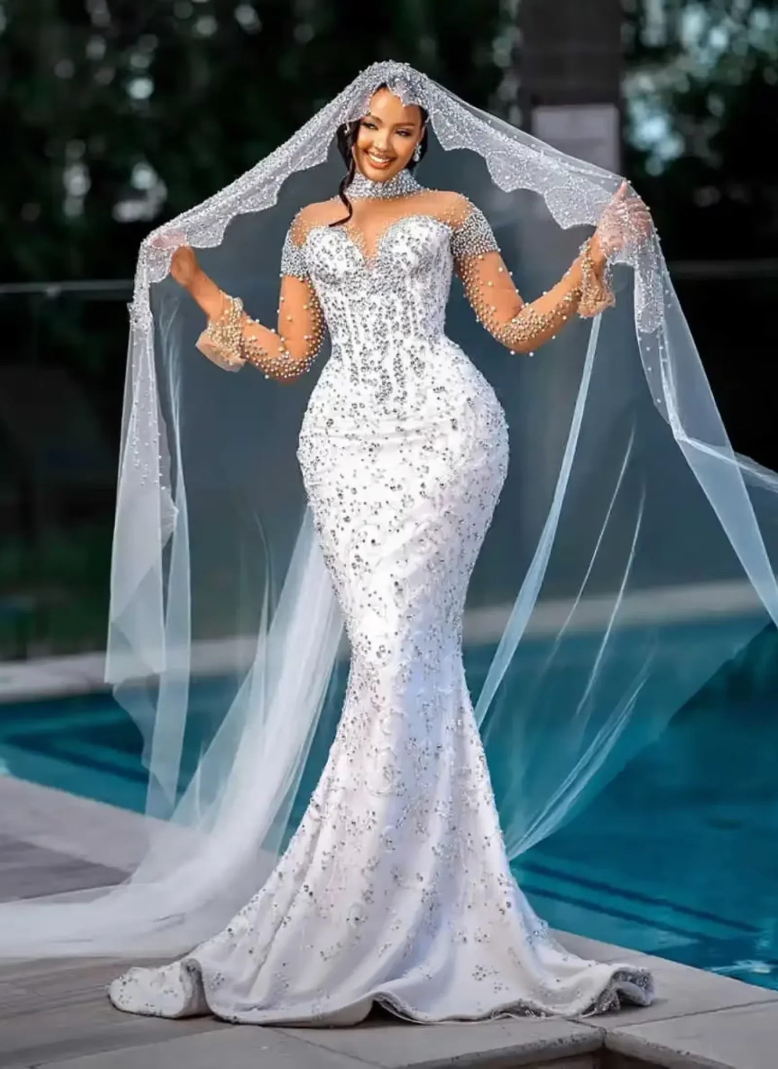 Luxury South African Wedding Dresses Black Girls Long Sleeves Beaded Dubai Saudi Arabia Bridal Gown Vestido De Noiva Customized