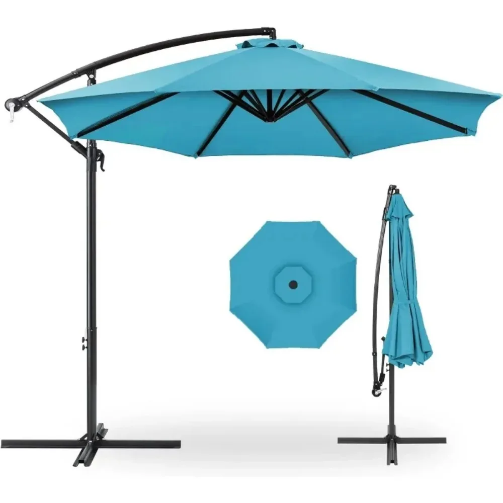 10ft Offset Hanging Market Patio Umbrella w/Easy Tilt Adjustment, Polyester Shade, 8 Ribs for Backyard, Poolside, Lawn and