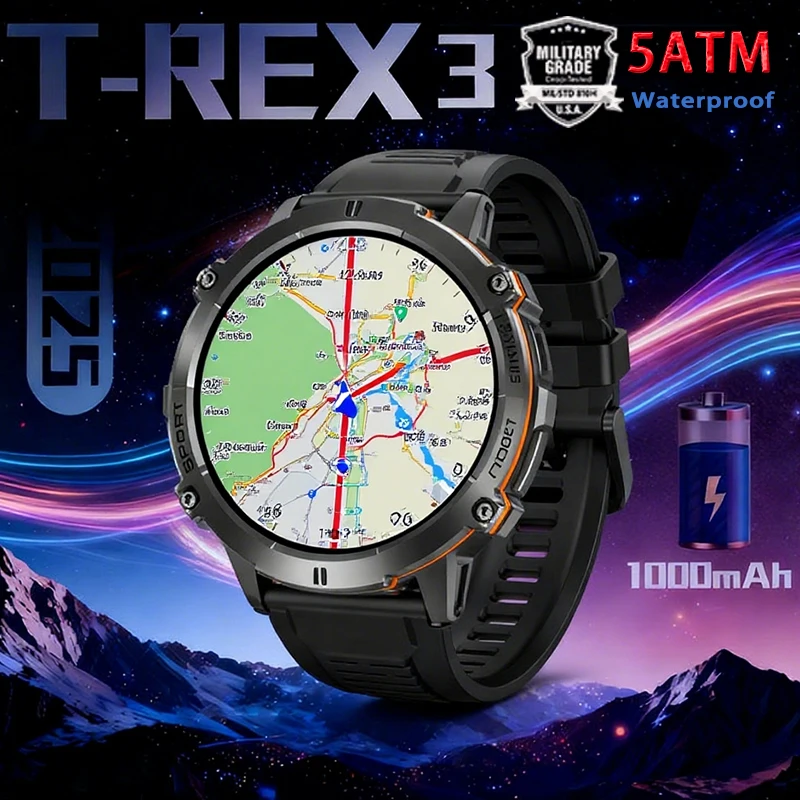 

Military Grade 1000mAh Battery Smart Watch GPS Compass Altimeter Call AMOLED Men 5ATM Waterproof Swim Sports Smartwatch 2025