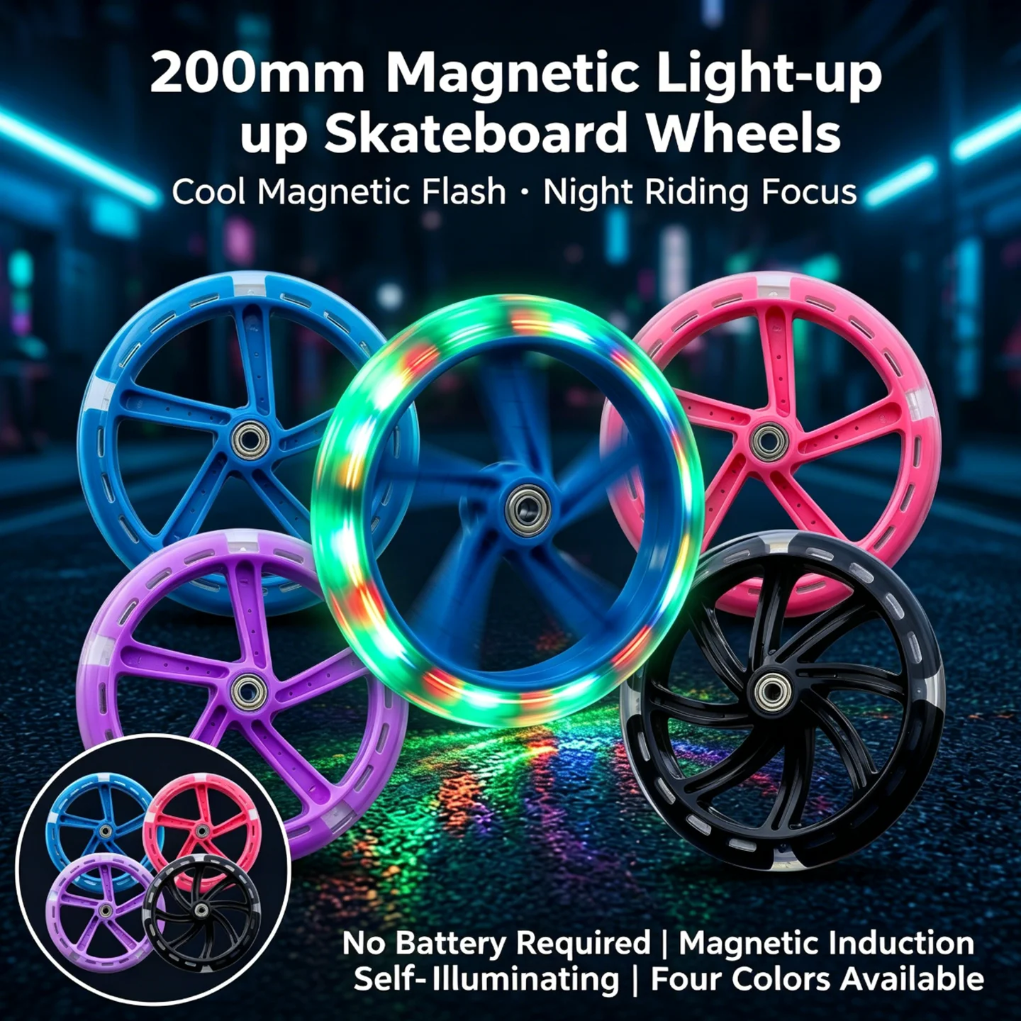 

200mm Light-Up Scooter Wheels 2PCS with Bearings, LED Flash Wheels for Adult Kick Scooter, Replacement PU Wheels