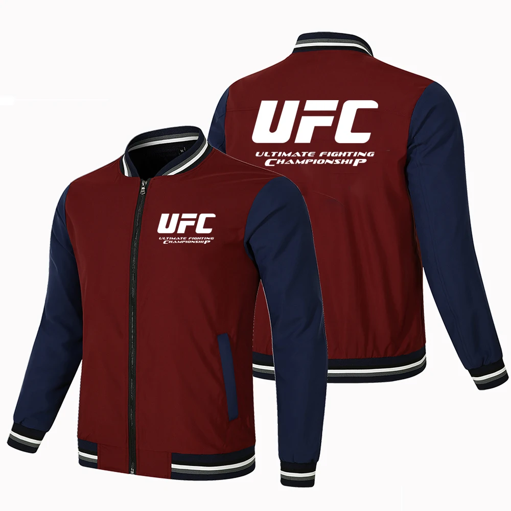 Nieuwe mode UFC Ultimate Fighting Logo bedrukte jas losse lange mouw heren dezelfde kleur top honkbal uniform sportjack
