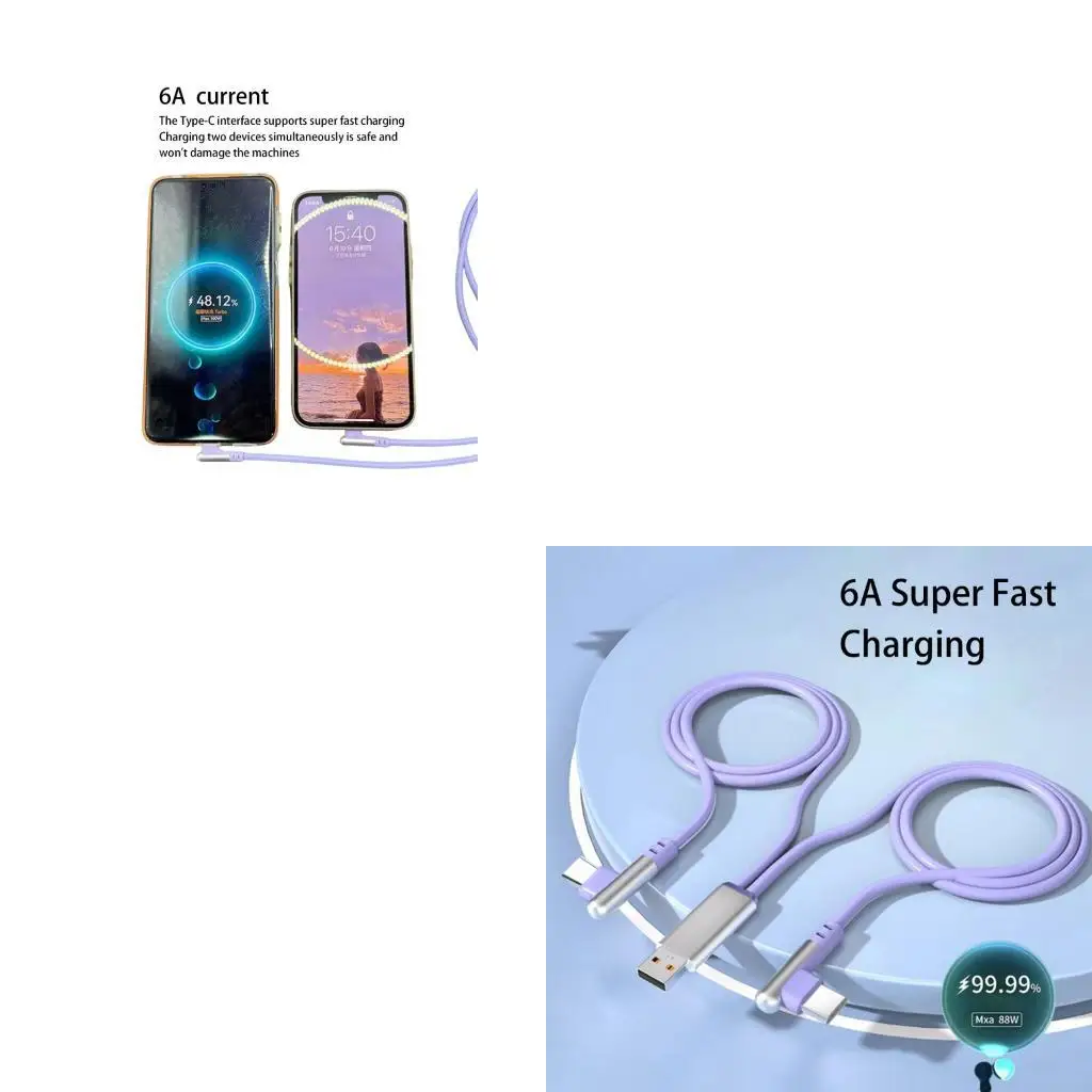  Double Bend USB Type C Splitter Cable 66W Fast Charging 480Mbps Data Transfer for Mobile Gaming & Multiple Device Charging