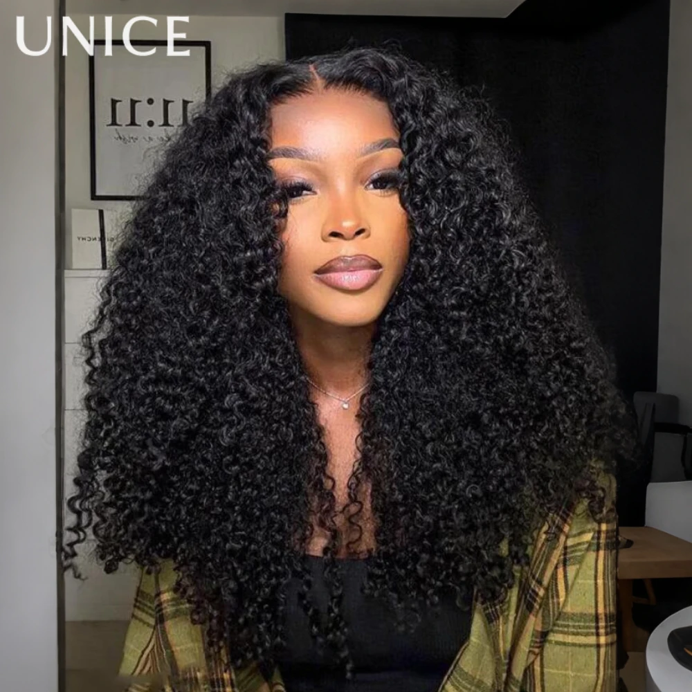 

UNice Hair Kinky Curly Human Hair Wig Pre Cut Pre Bleached 7x5 Lace Glueless Wig & Drawstring V Part Wig