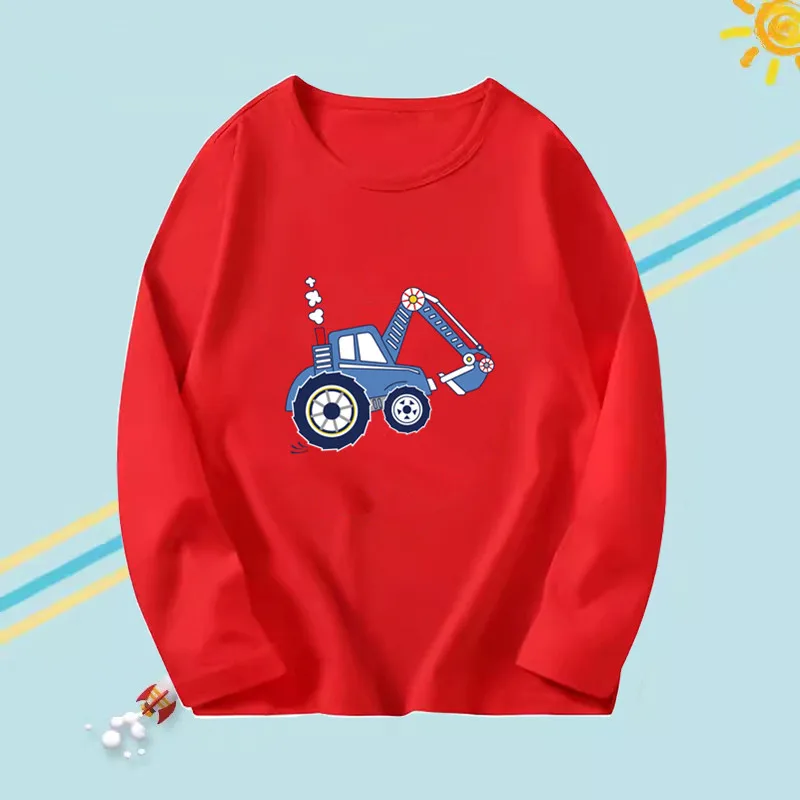 2023 Spring Autumn Boy T-shirts Little Boy Cute Excavator Tee Tops Children Base Tee Kids Long sleeve Cotton T-shirts