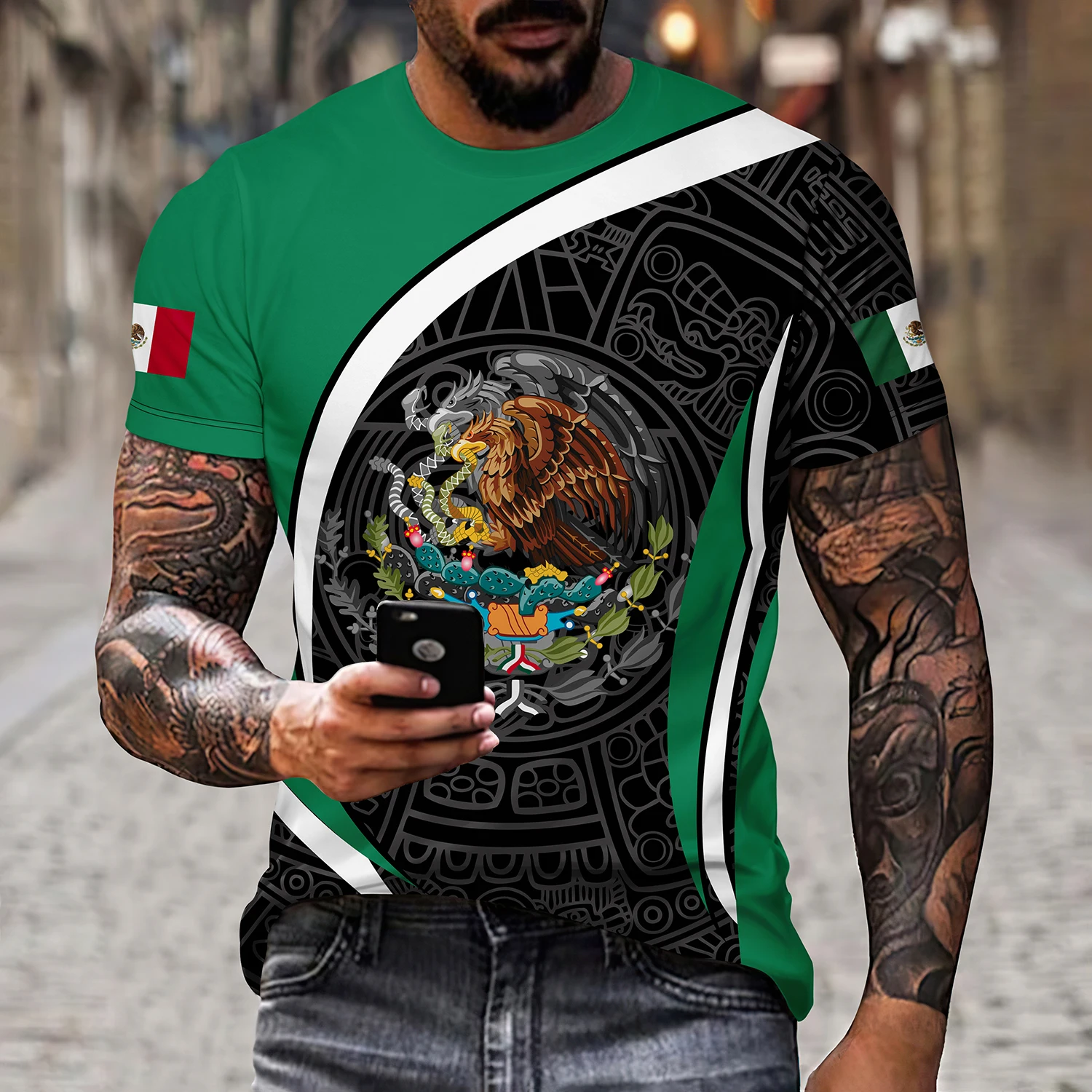 Men\'s Mexico 3D Pattern T-shirt Summer Casual Pullover Men\'s Fashion Loose Short Sleeve Top