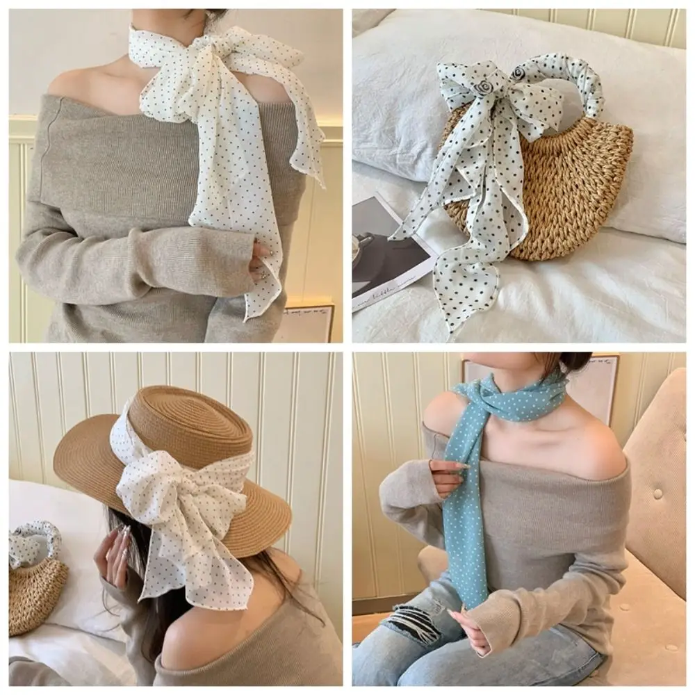 Retro Ribbon Polka Dot Scarf Printed Multifunction Scarf Headband Korean Style Thin Long Scarves Beach