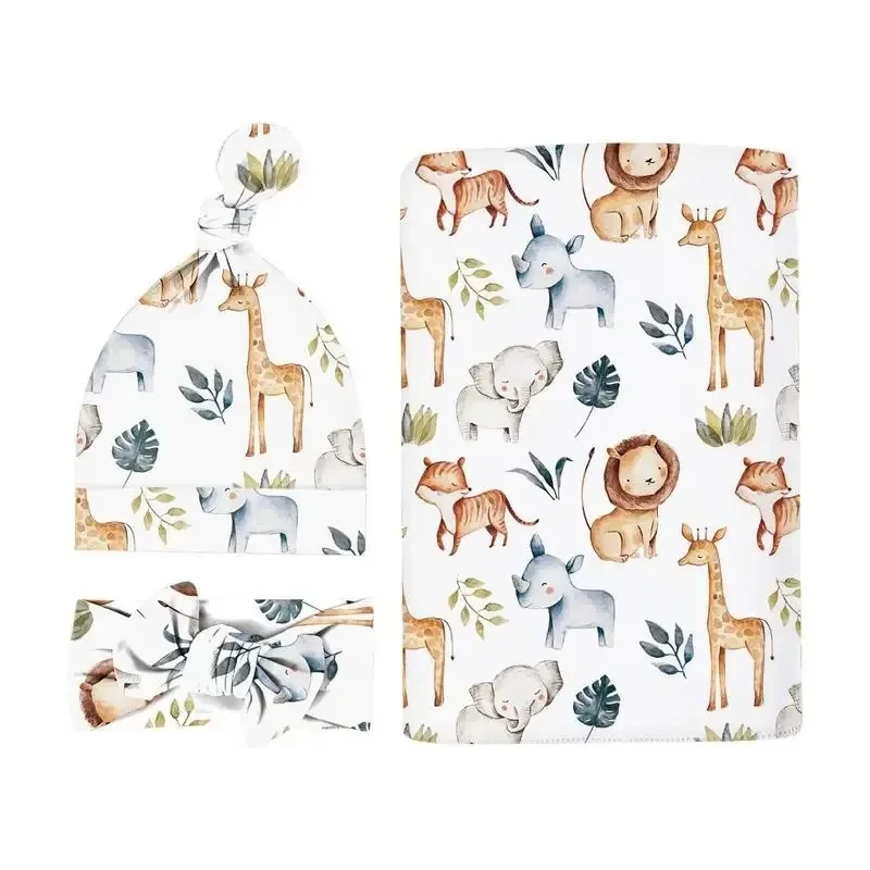 طقم قماط وعصابة رأس للأطفال - بطانيات استقبال مطبوعة لحديثي الولادة. إكسسوارات أطفال. صاحبة أطفال جديدة