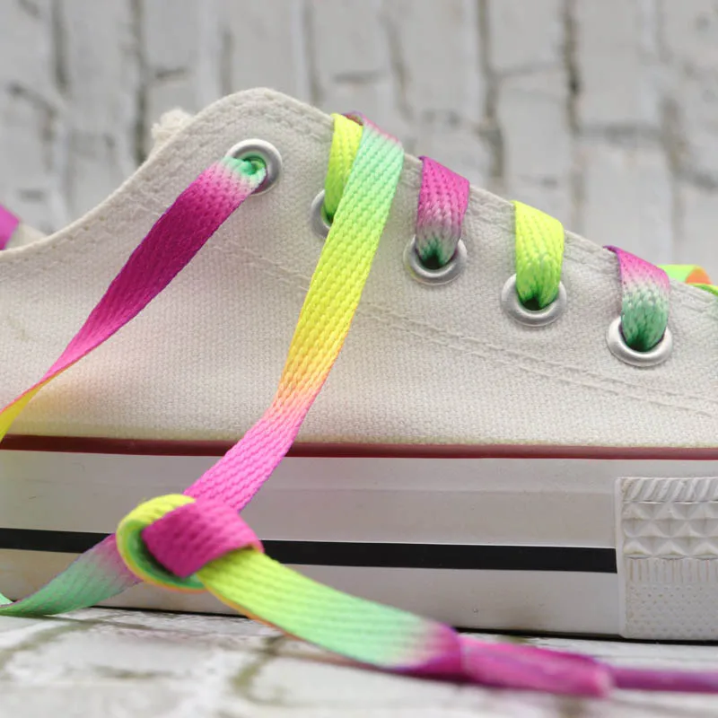 

8MM Flat Top Shoe Accessories Wide Canvas Ropes Pretty Women Shoes Laces Rainbow Colorful Hat Cords Anti-Spilling Sneaker Women