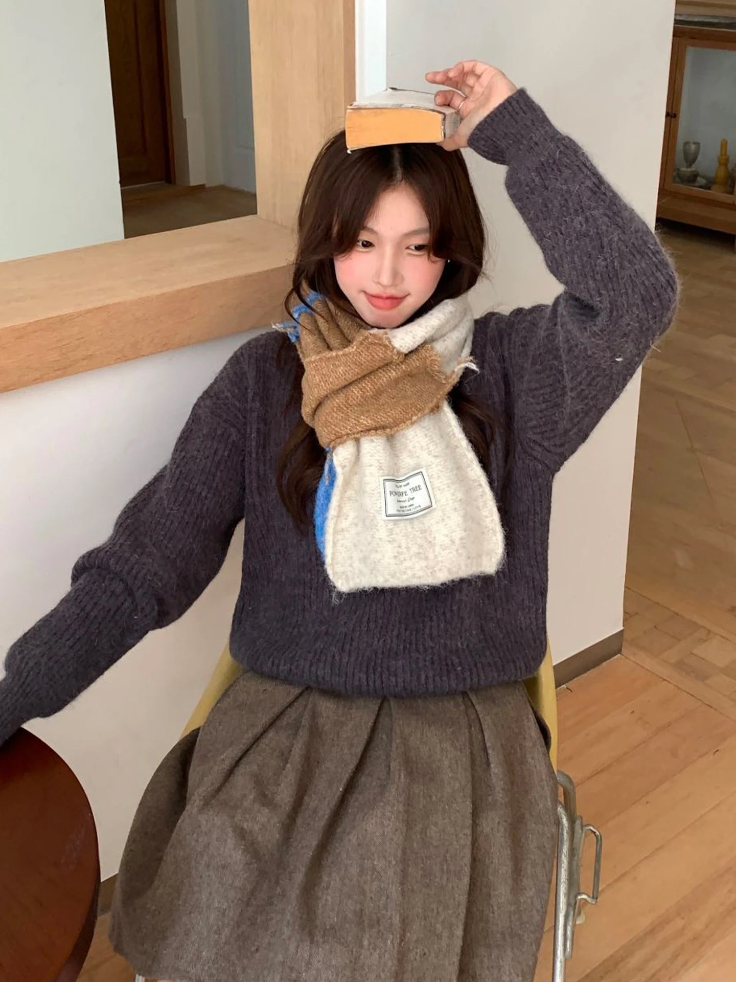 وشاح منسوج من الصوف الملون للنساء للخريف والشتاء النسخة الكورية الراقية لحماية الرقبة من الدفء #4