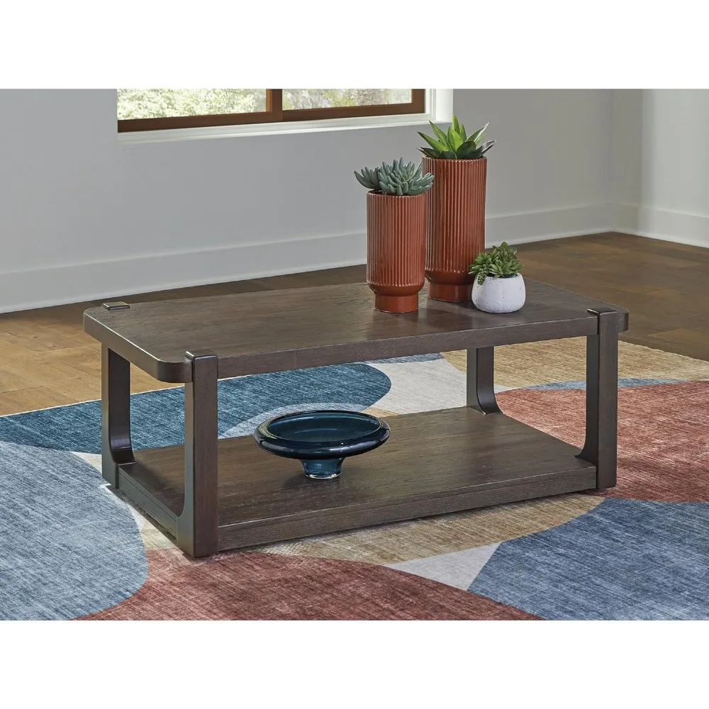

Contemporary Coffee Table with Lower Shelf and Casters, Dark Brown