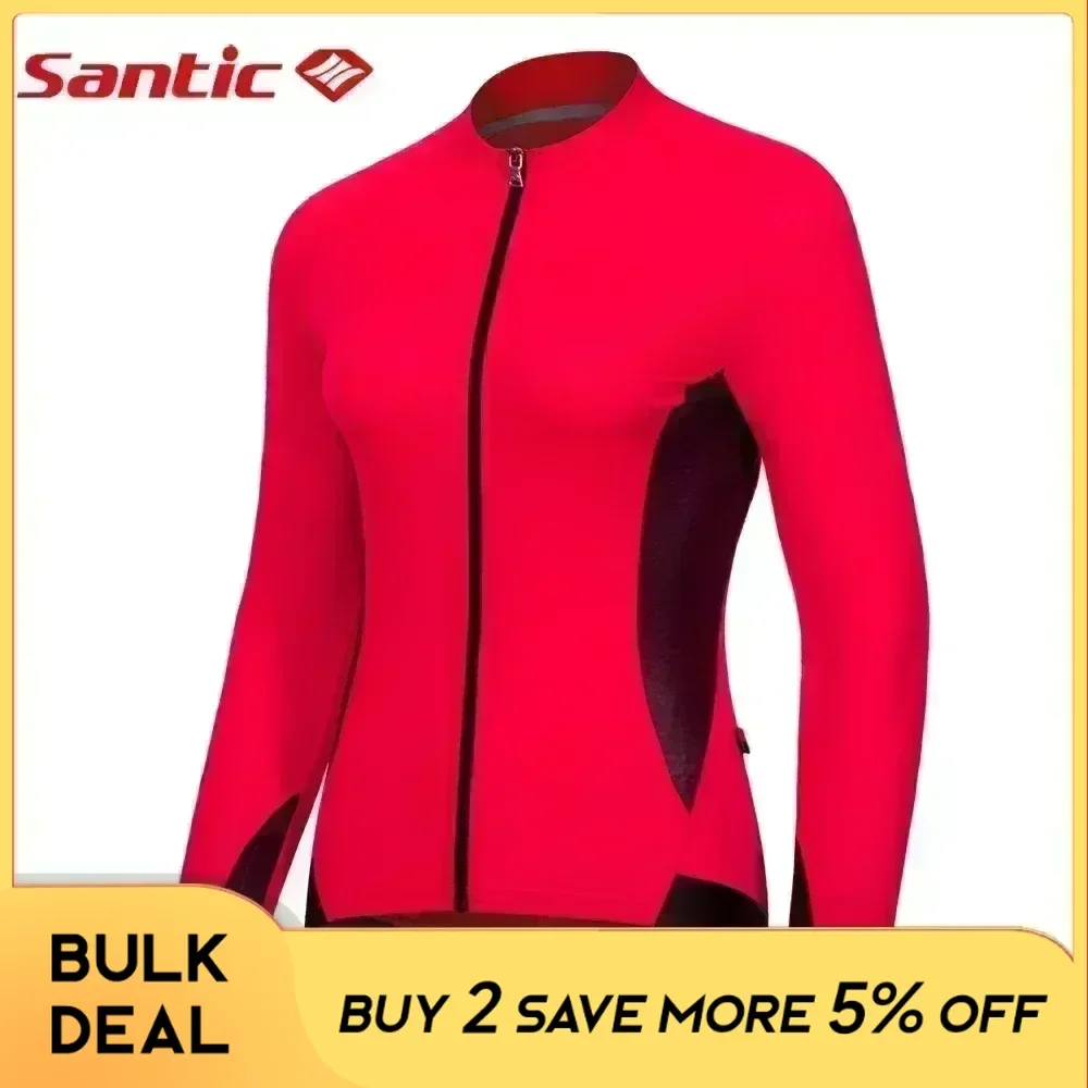 Santic Women's Cycling Jersey Spring Summer Long Sleeve Biker Shirts Breathable Full Zipper Reflective MTB Road Bicycle Clothing