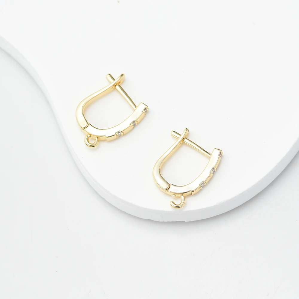 1 زوج أقراط خطاف نحاسي مع اكسسوارات الزركون DIY بها بنفسك مستلزمات صناعة المجوهرات هيبوالرجينيك 18K الذهب/الروديوم مطلي