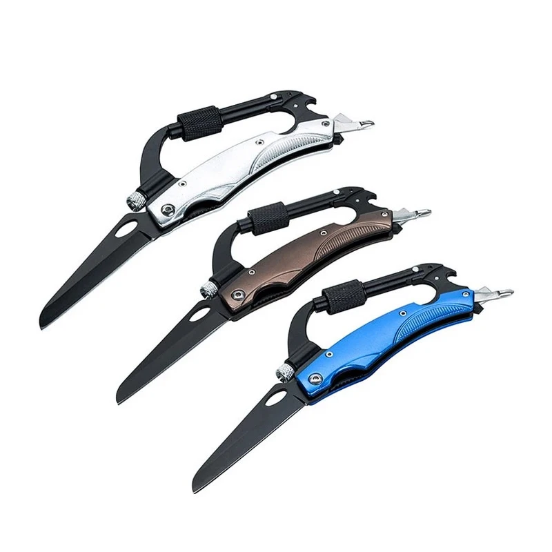 D-type stainless steel mountain buckle multifunctional folding knif e mini LED light outdoor EDC camping tool