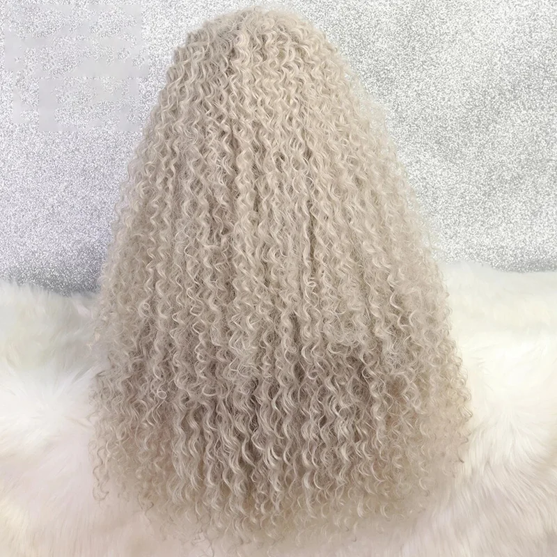 Fashion Light Grey Blonde Lace Front Wigs Glueless Kinky Curly Synthetic Wigs view 5
