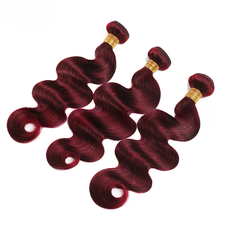 100g/PC Body Wave Human Hair Bundles 99J Burgundy Double Weft Hair Extensions Full End Raw Indian Hair