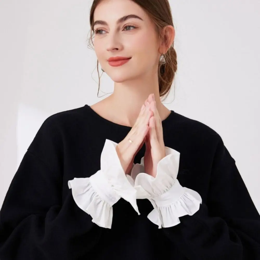 Simple White Detachable Fake Collar Ruffle V-shaped Adjustable Neckline Korean Style Pleated Lotus Leaf Fake Sleeve Female